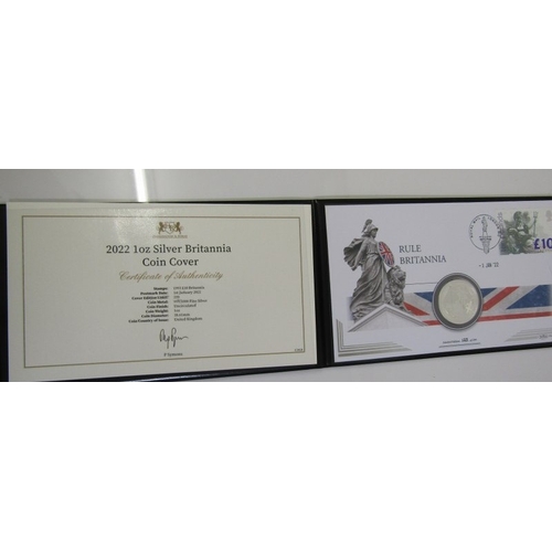 56 - 2022 fine silver Britannia 2 pounds 1 ounce of .999 fineness sealed on coin cover ‘Rule Britannia’ i... 