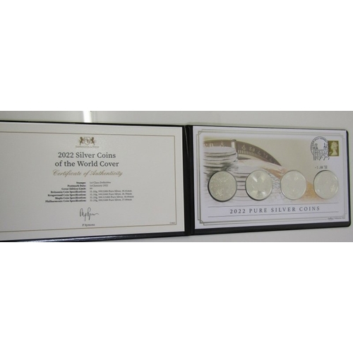 58 - 2022 fine silver World coins x 4:  UK Britannia 2 pounds, South Africa Krugerrand, Canada Maple 5 do... 