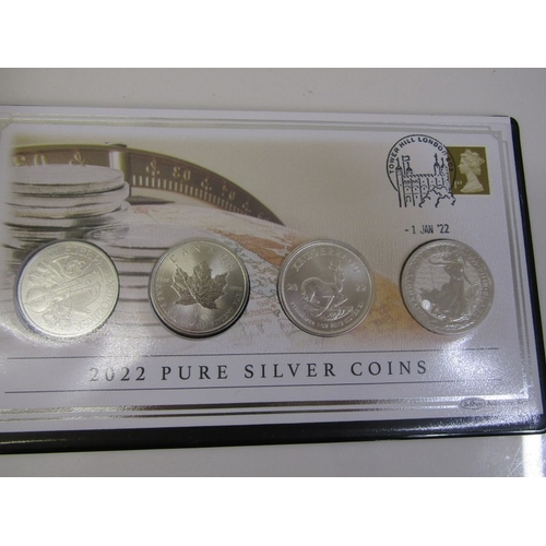58 - 2022 fine silver World coins x 4:  UK Britannia 2 pounds, South Africa Krugerrand, Canada Maple 5 do... 