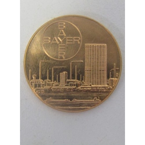 19 - 1963 GERMAN GOLD MEDAL ISSUED BY BAYER FARBENFABRIKEN, a chemical, dye and pharmaceutical company as... 