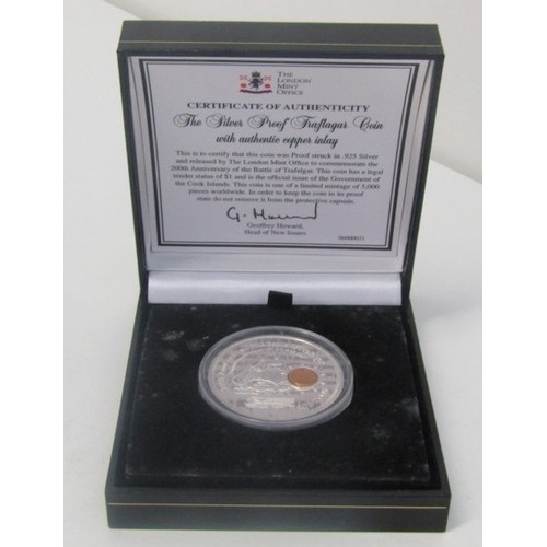 20 - 2005 COOK ISLANDS STERLING SILVER WITH COPPER INLAY 1 DOLLAR '200th Anniversary of the Battle of Tra... 