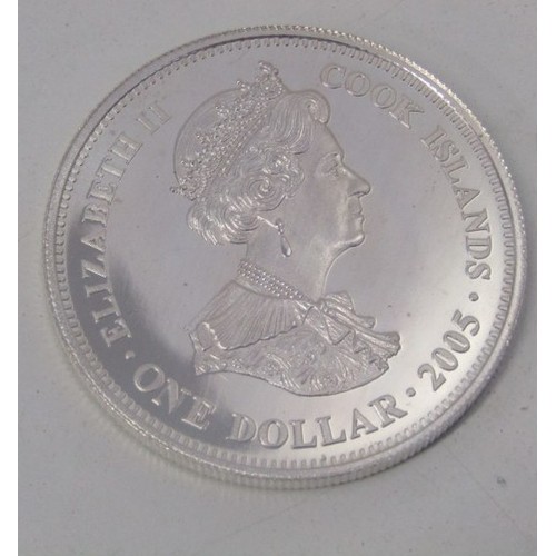 20 - 2005 COOK ISLANDS STERLING SILVER WITH COPPER INLAY 1 DOLLAR '200th Anniversary of the Battle of Tra... 