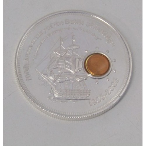20 - 2005 COOK ISLANDS STERLING SILVER WITH COPPER INLAY 1 DOLLAR '200th Anniversary of the Battle of Tra... 