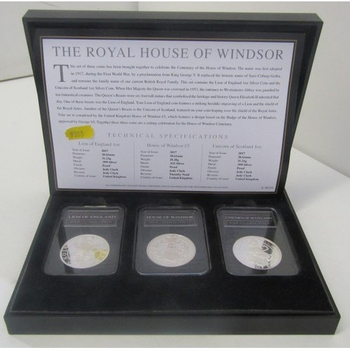 21 - Silver proof ‘Royal House of Windsor’ 3-coin collection: 2017 2 pounds ‘Lion of England’ & ‘Unicorn ... 