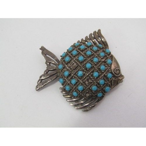 ASSORTED COSTUME JEWELLERY, white metal and turquoise design fish ...