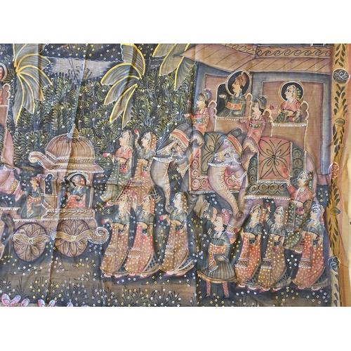 Set of Four Large Indian Hand-Painted Textile Panels. Each delicately ...