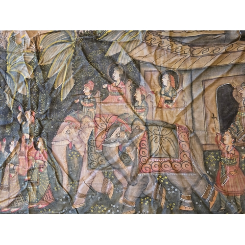Set of Four Large Indian Hand-Painted Textile Panels. Each delicately ...