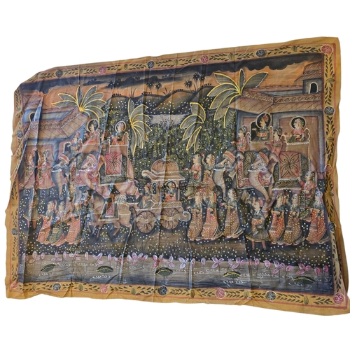 Set of Four Large Indian Hand-Painted Textile Panels. Each delicately ...