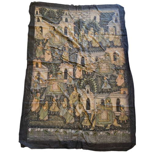 Set of Four Large Indian Hand-Painted Textile Panels. Each delicately ...