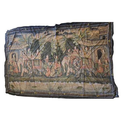 Set of Four Large Indian Hand-Painted Textile Panels. Each delicately ...