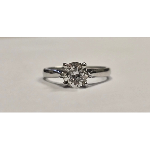 An 18ct white gold & platinum 1.15ct diamond solitaire ring
An 18ct white gold mount with platinum four claw head, set with an approx. 1.15ct diamond with a cut culet, diamond colour approx. G/H, diamond clarity approx. VS1/VS2, stamped "750", size M, 
Total gross weight approx. 4g.
Boxed with a valuation for insurance from Cresta Gems of £9,000.