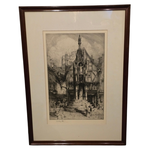 377 - Hedley Fitton (1859–1929), Winchester Cross — Original Pencil-Signed Etching, First State, with Robe... 