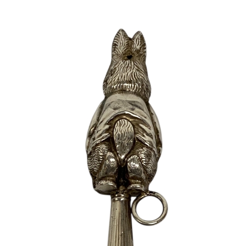 A charming George V silver child’s rattle modelled as Peter Rabbit ...