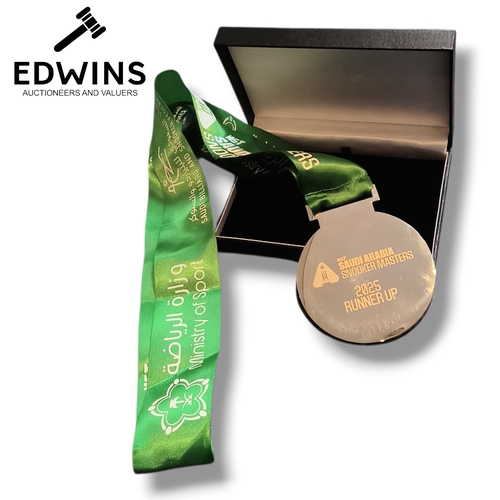 Ronnie O'Sullivan, World Snooker Tour Saudi Arabia Snooker Masters 2025 Runner Up Medal, this medal is personally offered by Ronnie and is the first time a medal of his has been offered in auction. With its original ribbon and case. This is a unique piece of Snooker memorabilia / history. If you have any further questions please call the office.