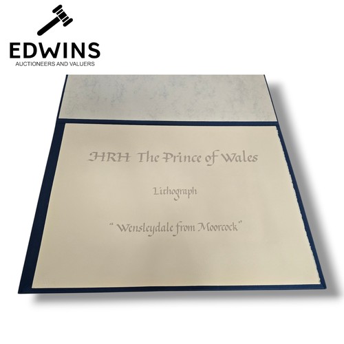 HRH The Prince of Wales (King Charles III) Artist Proof, Wensleydale from Moorcock, 1990
Lithograph in 13 colours on Somerset watermarked paper, printed by Stanley Jones at Curwen Chilford Press and published by Anna Hunter & Guy Thompson for the benefit of The Prince’s Trust. 
Artist’s Proof 8/25, with the title, date and edition details in the artist’s own hand.
From a limited edition of 295 impressions with 25 Artist’s Proofs, issued with the original blue linen portfolio and printed justification sheet. The lithographic plates were destroyed after the edition was completed.
Produced under the supervision of master printer Stanley Jones at the renowned Curwen Chilford Press, whose studio printed works for leading twentieth-century British artists, these lithographs occupy a distinctive place in modern British printmaking and are sought after by collectors, royal enthusiasts and institutions alike.