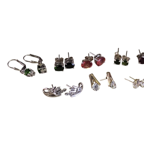 17 - Collection of 925 Silver Gem-Set EarringsA collection of fourteen pairs of 925 silver gem-set earrin... 