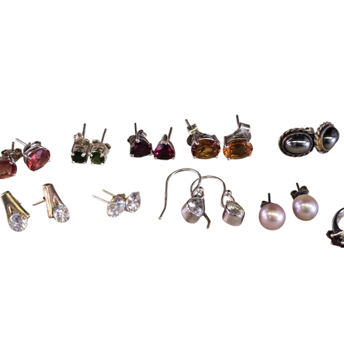 17 - Collection of 925 Silver Gem-Set EarringsA collection of fourteen pairs of 925 silver gem-set earrin... 