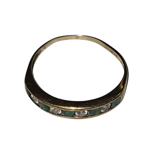 18 - 9ct Gold Emerald and White Sapphire Half Eternity Ring, channel-set with alternating emeralds and ro... 