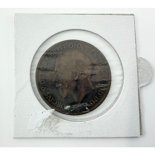 43 - Three coins,
to include a 1918 George V penny, King’s Norton Mint, a 1919 George V penny, King’s Nor... 