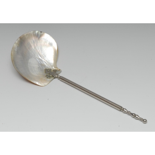 1016 - A 19th century 'kunstkammer' spoon, mother of pearl bowl, 24cm long