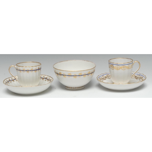 179 - A Derby fluted coffee cup and saucer, pattern 122, the saucer 13.5cm diam, decorator's mark numbered... 