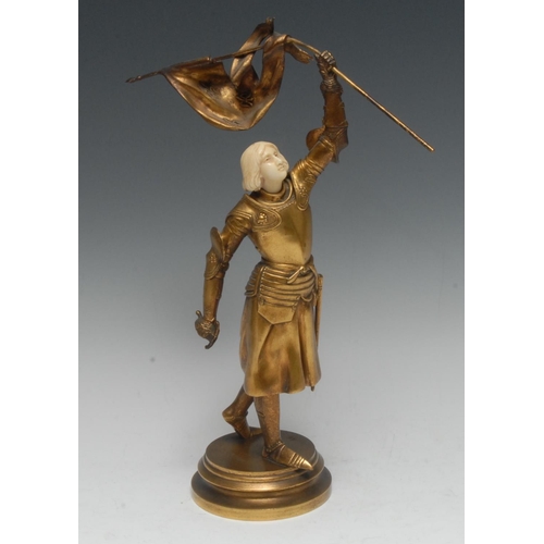 1947 - Georges Charles Coudray (act. ca 1883 - 1932) - a gilt bronze and chryselephantine figure, Joan of A... 