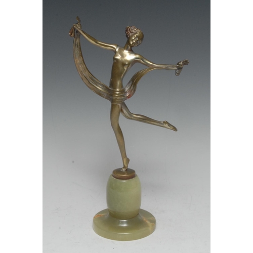 1952 - Josef Lorenzl (1892-1950), an Art Deco silvered and gilt-patinated bronze, The Scarf Dancer, the sca... 