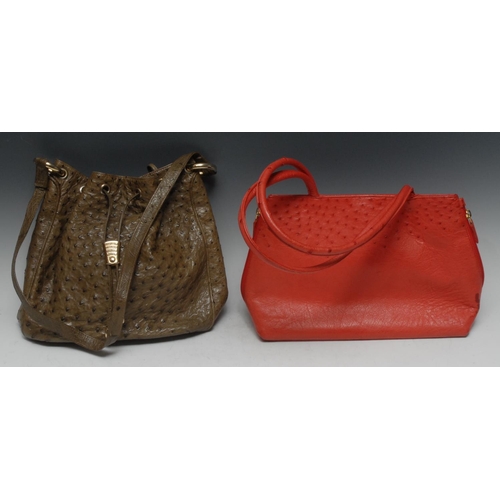 1956A - Luxury Fashion - a Dilucio red ostrich skin lady's handbag, 35cm wide; another, Fiorenze, green , 29... 