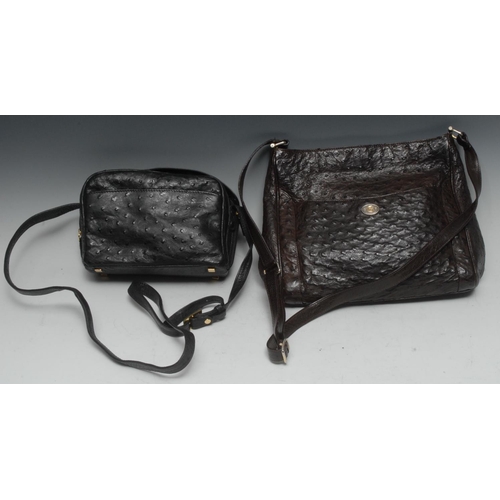 1959A - Luxury Fashion - an Italian brown ostrich skin lady's handbag, 31cm wide; another, black, 23cm wide,... 