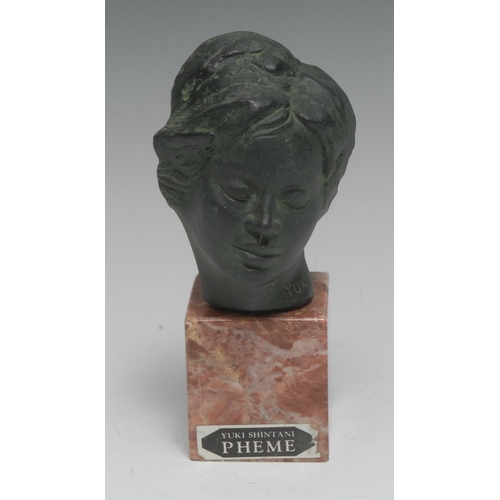 1981 - Yuki Shintani (Japanese 20th century), a dark patinated bronze, Pheme, the Greek personification of ... 