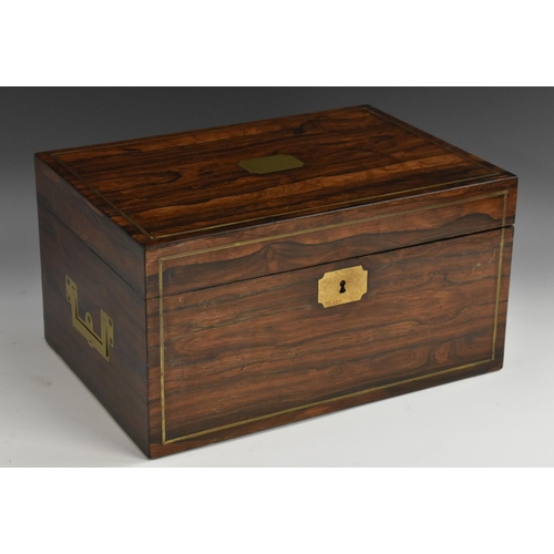 1984 - A Victorian rosewood rectangular dressing box, hinged cover enclosing an arrangement of silver and p... 