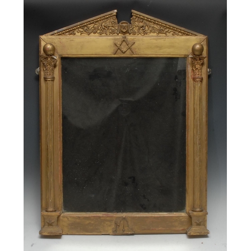 1997 - Freemasonry/Friendly Society Interest - a 19th century giltwood and gesso looking glass, the archite... 