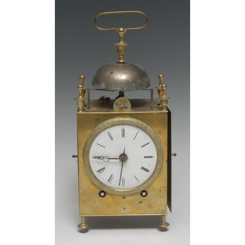 1998 - A rare late 18th century Capuncine brass alarm clock, white dial, Roman numerals, steel hands and al... 