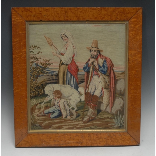 2007 - A 19th century Berlin woolwork picture, depicting a shepherd , his family and their dog, 37.5cm x 33... 