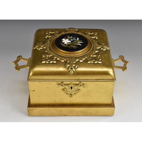 2016 - A 19th century Derbyshire Ashford marble mounted gilt metal square perfume casket, hinged cover cent... 