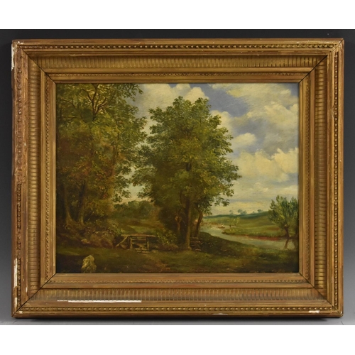 536 - English School (early 19th century) The Path's Stile oil on mahogany panel, 27cm x 34cm