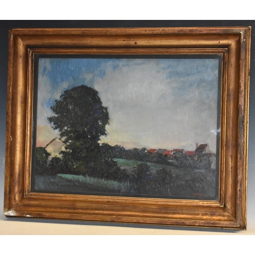 593 - Plessy (Impressionist, early 20th century) The Field at Dusk  signed and dated '27, oil on board, 40... 
