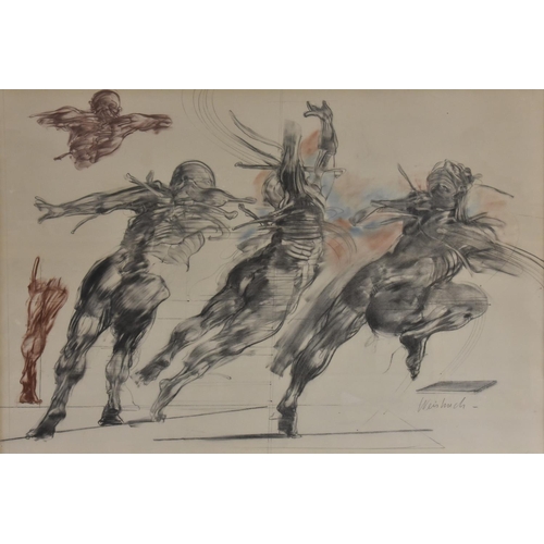 595 - Claude Weishuch (French, b. 1927).  Study of Muscles in Movement signed, charcoal and pastel, 59cm x... 