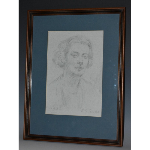 596 - Reginald Grenville Eves RA (1876 - 1941)  Portrait of Lady signed, dated 1936, pencil, 27cm x 18.5cm