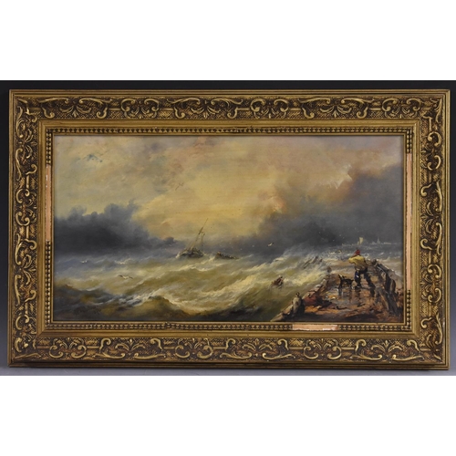 603 - William Callow (19th century) Stormy Seas signed, dated 1870, oil on board, 30cm x 55cm