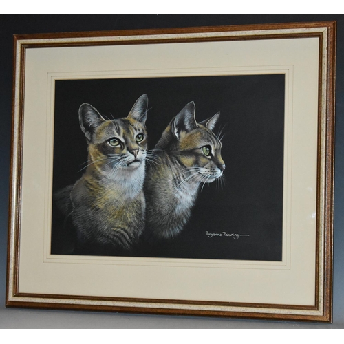 607 - Pollyanna Pickering (1942 - 2018) Two Tabby Cats signed, mixed medium, 31cm x 41cm