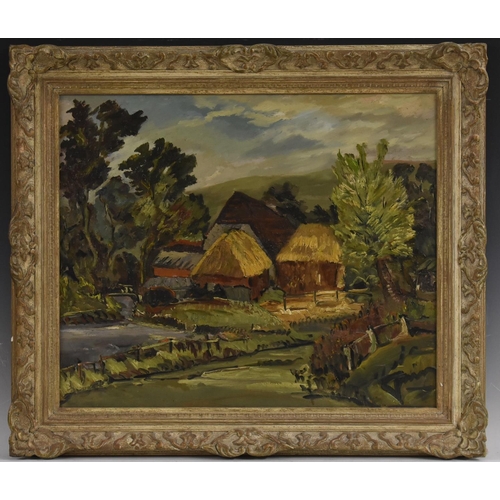 612 - Stanley Grimm R.O.I., R.P. (1891-1966) Farmstead, Sussex signed, titled and dated 1934 to verso, oil... 