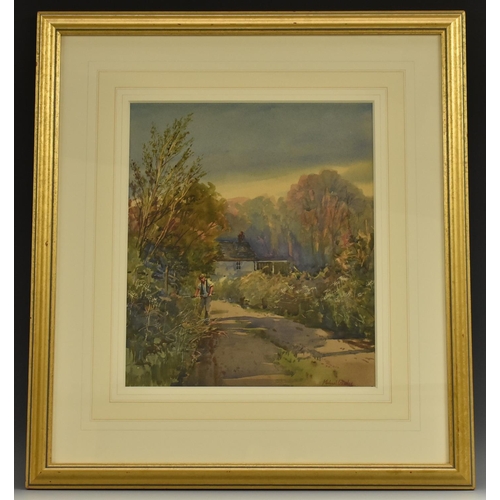 617 - Michael Crawley Evening, Longford, Derbyshire signed, dated 1983, watercolour