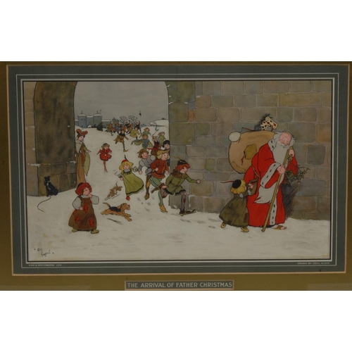 619 - Cecil Aldin, after, The Arrival of Father Christmas, coloured print, oak frame; another,.The York St... 