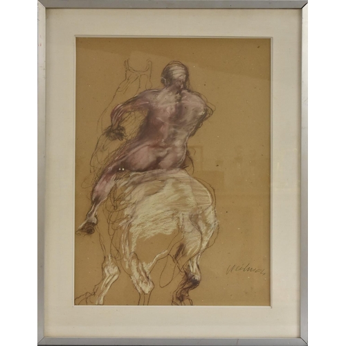 627 - Claude Weisbuch (1927 - 2014) La Cavalier signed, crayon and gouache, 68cm x 50cm