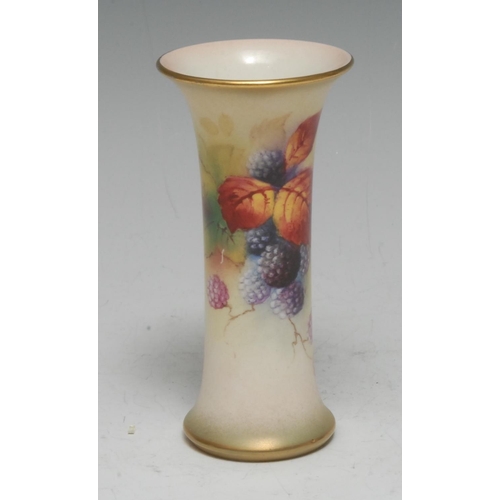 86 - A Royal Worcester waisted cylindrical vase, of waisted cylindrical form, painted by Kitty Blake with... 