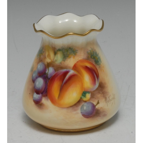 88 - A Royal Worcester spreading cylindrical vase, with pie crust rim, painted by Roberts, signed, with p... 