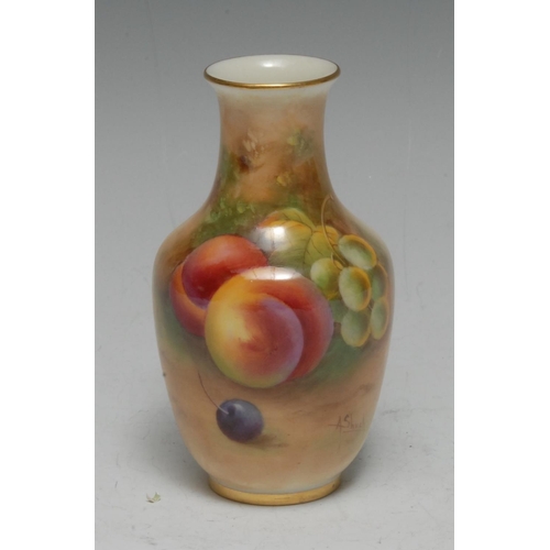 96 - A Royal Worcester ovoid vase, painted by Albert Shuck, signed, with peaches and grapes on a mossy gr... 