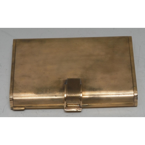 986 - A Continental silver-gilt rounded rectangular vanity case, engine turned overall, hinged cover enclo... 