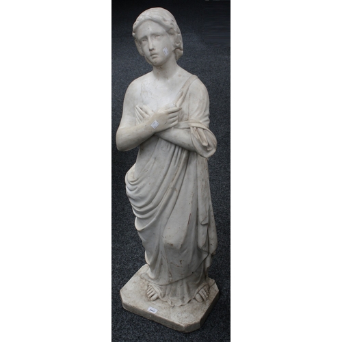 1943 - French School (19th century), a floor standing white marble sculpture, of a young girl, canted recta... 